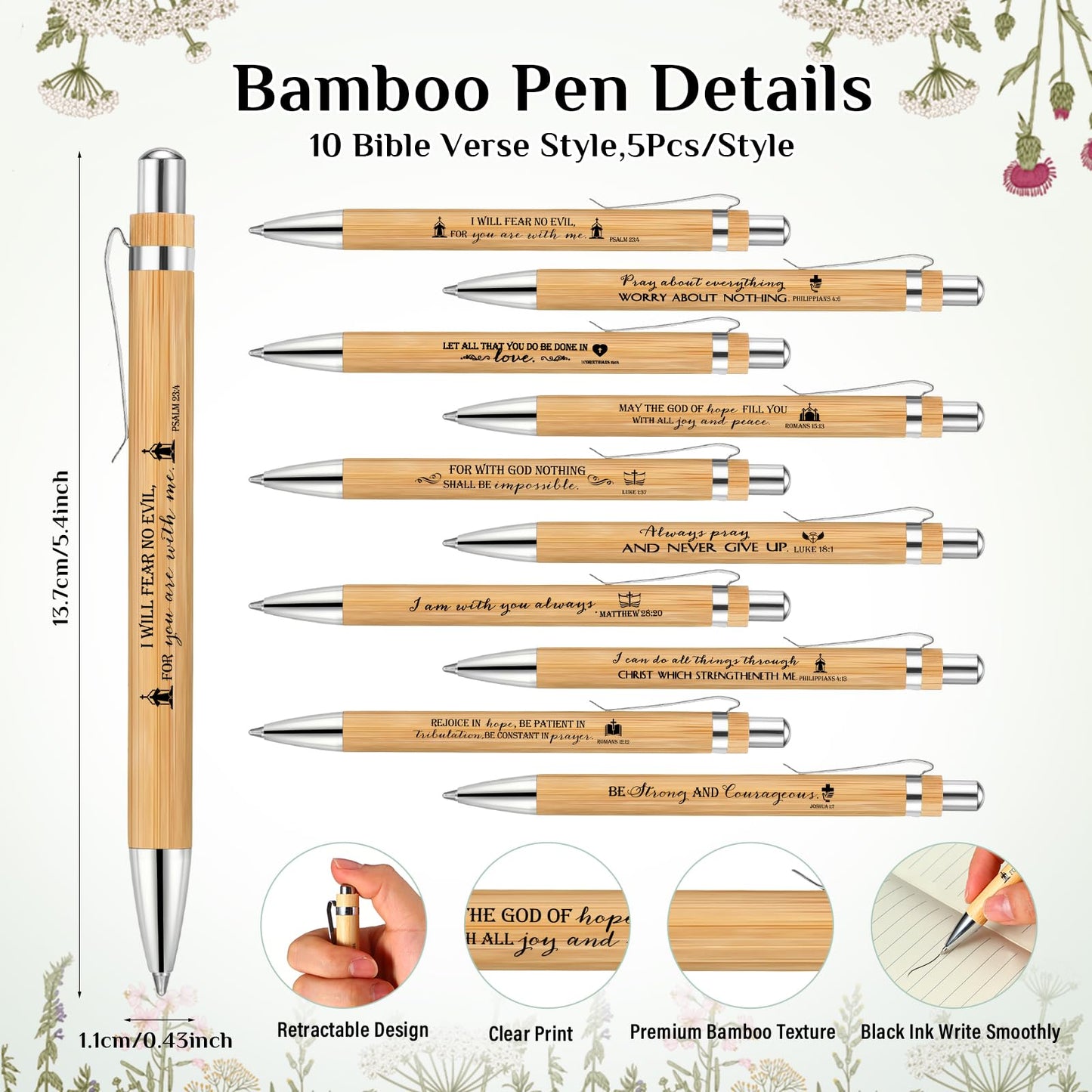 Chivertion 50 Set Christian Religious Gifts Bulk Include Bible Verse Pens and Inspirational Bookmarks Scripture Quote Bible Study Group Church Gifts for Christian Pastor (Bamboo)