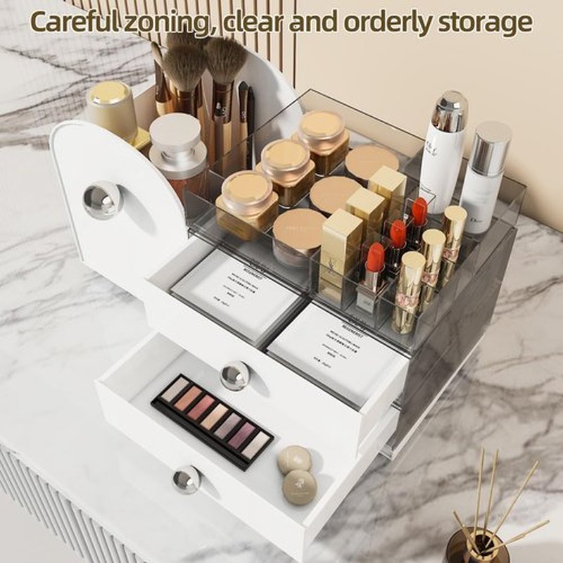 Makeup Organizer with Drawers,High-Capacity Skincare organizers,Makeup Brushes Holder,Make up organizers for Vanity,Cosmetic Display Cases,Bathroom Countertop Organizer(White)
