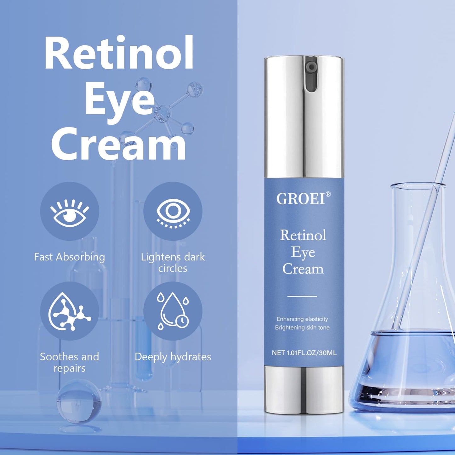 Retinol Eye Cream for Dark Circles & Wrinkles -Night Care Eye Cream with Collagen Hyaluronic Acid Effective in 3-4 Weeks to Fight Against Aging, Reduce Puffiness and Bags, All Skin Types