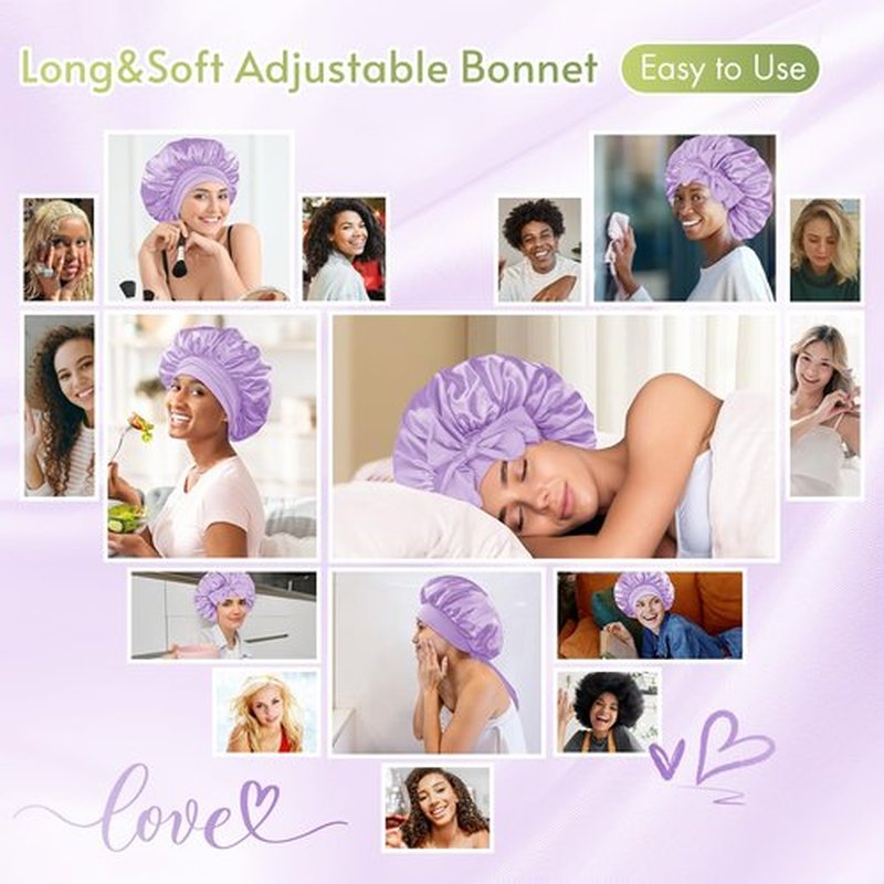 BONNET QUEEN Silk Bonnet for Sleeping Women Satin Bonnet Hair Bonnet Night Sleep Cap Scarf wrap for Curly Hair with tie Band Lilac