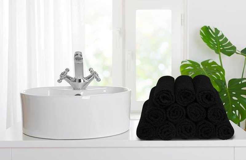 Softolle 100% Cotton Ring Spun Wash Cloths – Bulk Pack of Washcloths – 12x12 Inches – Wash Cloth for Face, Highly Absorbent, Soft and Face Towels (Black/White, 24 Pack)