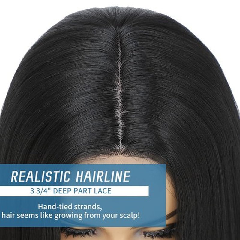meiliprotea Black Bob Wig Middle Part Glueless Synthetic Lace Front Wig 15 Inch Shoulder Length Short Straight Bob Wigs No Bangs for White and Black Women Daily Party Use (1B)