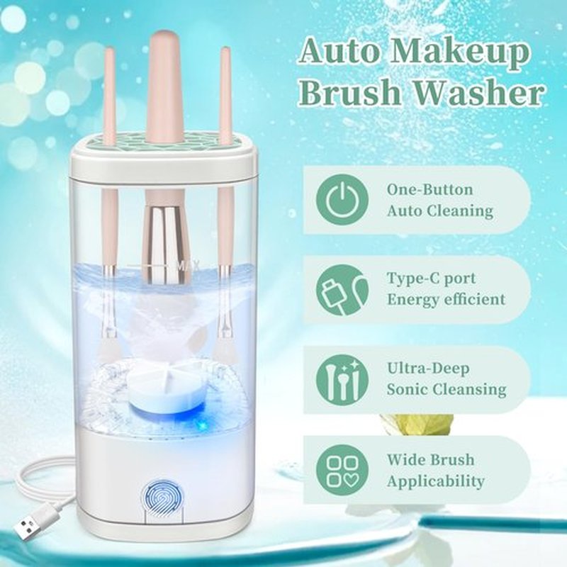 Tpsofy Electric Makeup Brush Cleaner Machine, Ultimate Efficient Automatic Cleaner for All Types of Makeup Brushes- Transparent