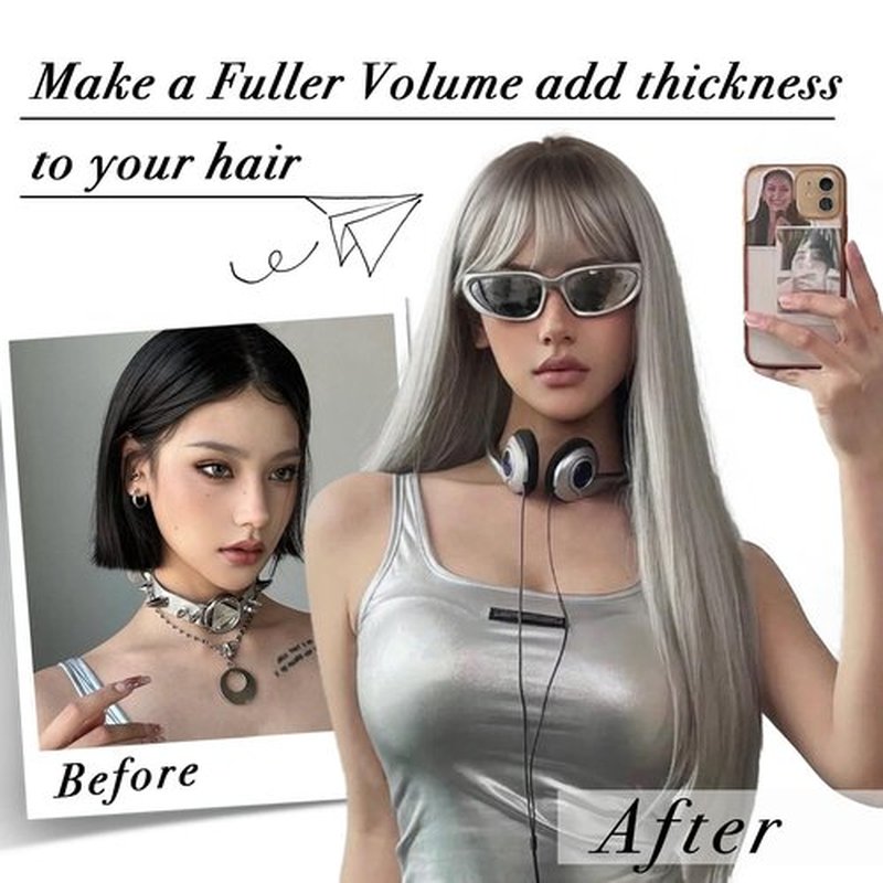 ENTRANCED STYLES Ombre Gray Wig with Bangs Long Straight Mixed Gray Wigs for Women Cosplay Wigs for Girl Natural Hairline Heat Resistant Synthetic Wig for Cosplay Halloween Party Daily