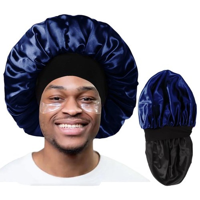 Bonnet for Men,Hair Bonnet for Sleeping,Double Layer Satin Bonnets for Black Women Curly Hair Braids,Reversible Sleep Cap (Large,Black/Navy)