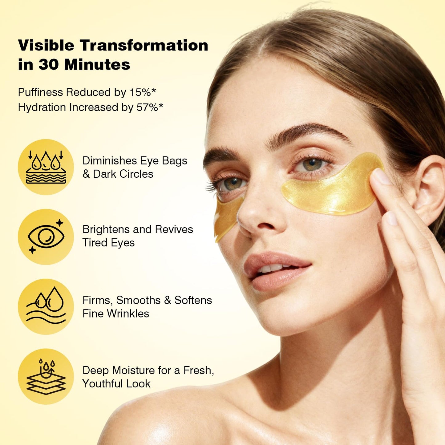 Juland Under Eye Patches 60PCS, 24K Gold Collagen Eye Mask for Puffy Eyes, Hydrating Eye Pads with Hyaluronic Acid, Vitamin C & Castor Oil, 1Pack