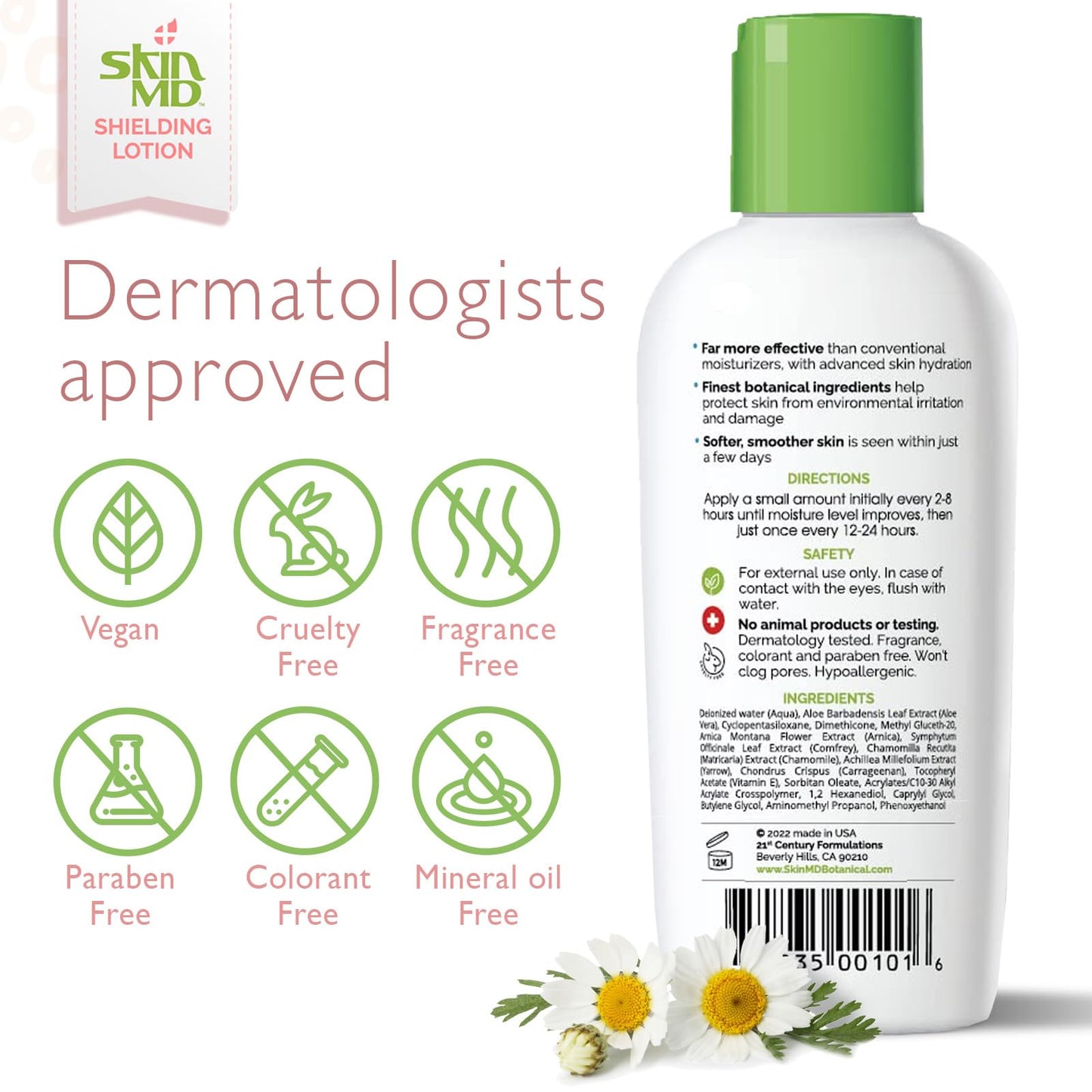 Skin MD Shielding Lotion Hydrating Body Lotion for Sensitive Skin with Dispenser | Non-Greasy, Fast-Absorbing Moisturizer with Plant-Based Ingredients, Eczema & Psoriasis Relief - 4oz 3-Pack