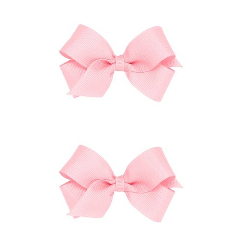 Wee Ones Girls 2 Pack Grosgrain Hair Bows with Plain Wrap Centre on a Wee Stay No Slip Clip, Mini, Light Pink