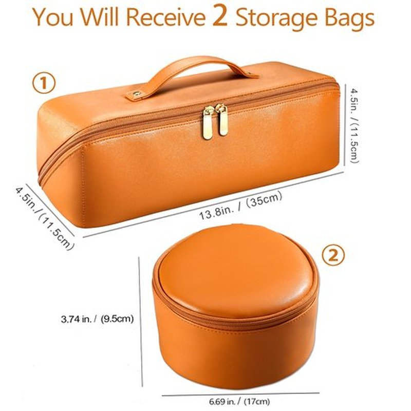 Travel Carrying Case for Shark Flex Style, Hair Dryer Storage Case for Shark HD430,435,440BK Styler and Attachments, Waterproof PU Leather Organizer Bag, 2-in-1 Multifunctional Hair Tool Bag, Brown