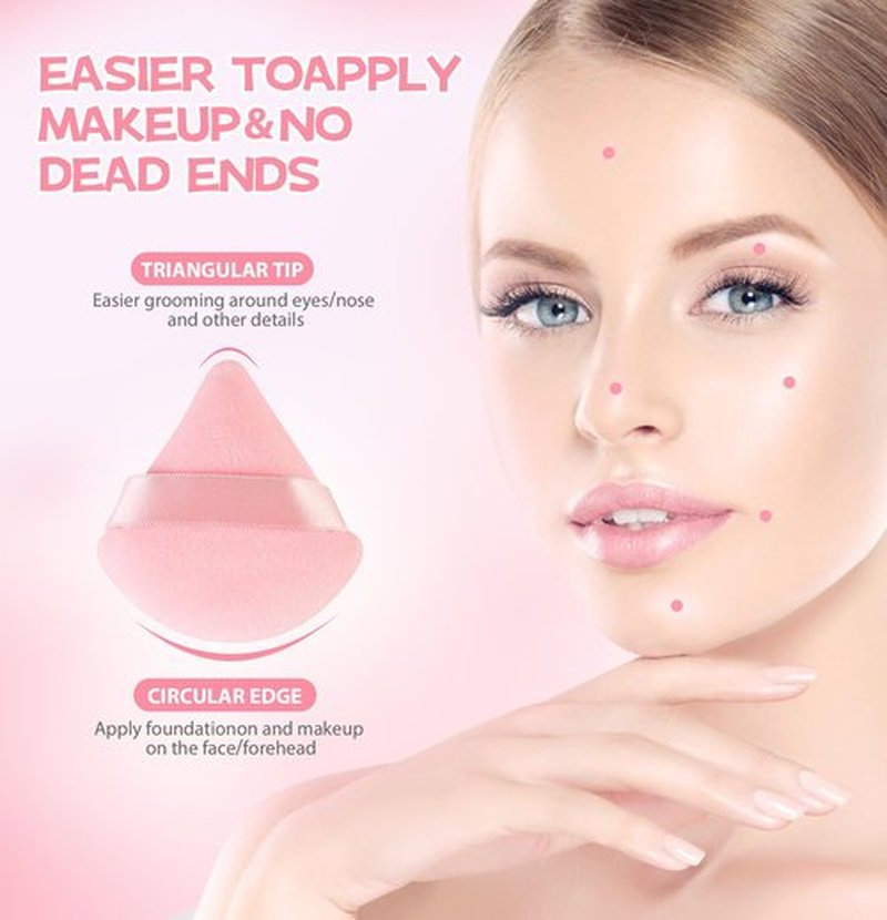 8 Pieces Triangle Powder Puff Face Soft Triangle Makeup Puff Velour Cosmetic Foundation Blender Sponge Beauty Makeup Tools (Pack of 2)