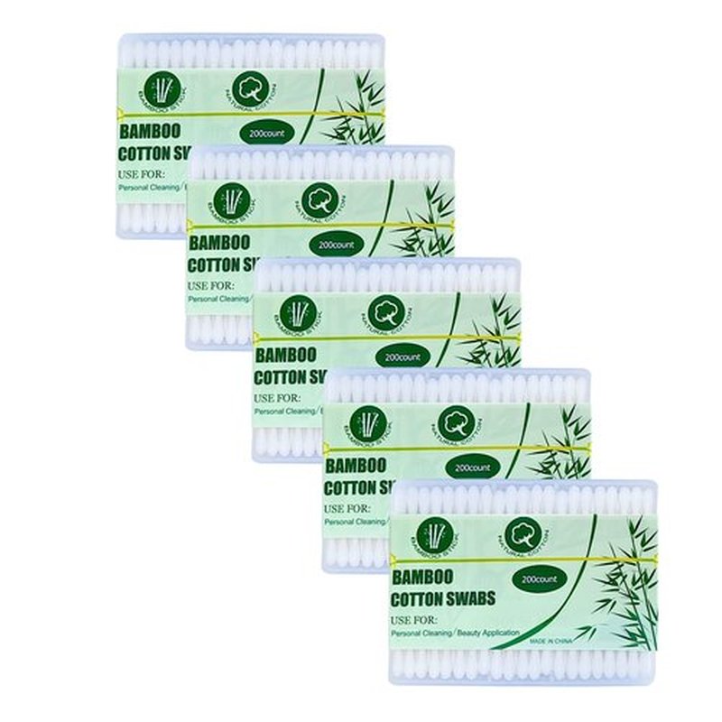 Bamboo Cotton Swabs 2000 Count|Double Round Biodegradable Cotton Buds|10 packs of 200ct