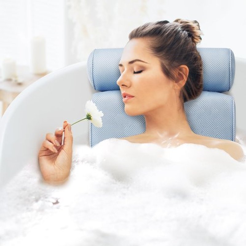 LuxStep Bath Pillow Bathtub Pillow with 6 Non-Slip Suction Cups,14.6x12.6 Inch, Extra Thick and Soft Air Mesh Pillow for Bath - Fits All Bathtub, Blue