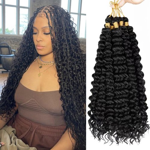 Deep Wave Crochet Hair 24 Inch 6 Packs Ocean Wave Curly Crochet Hair For Black Women Deep Wave Braiding Hair Extensions For For Boho Box Braids (1B, 24inch, 6pack)