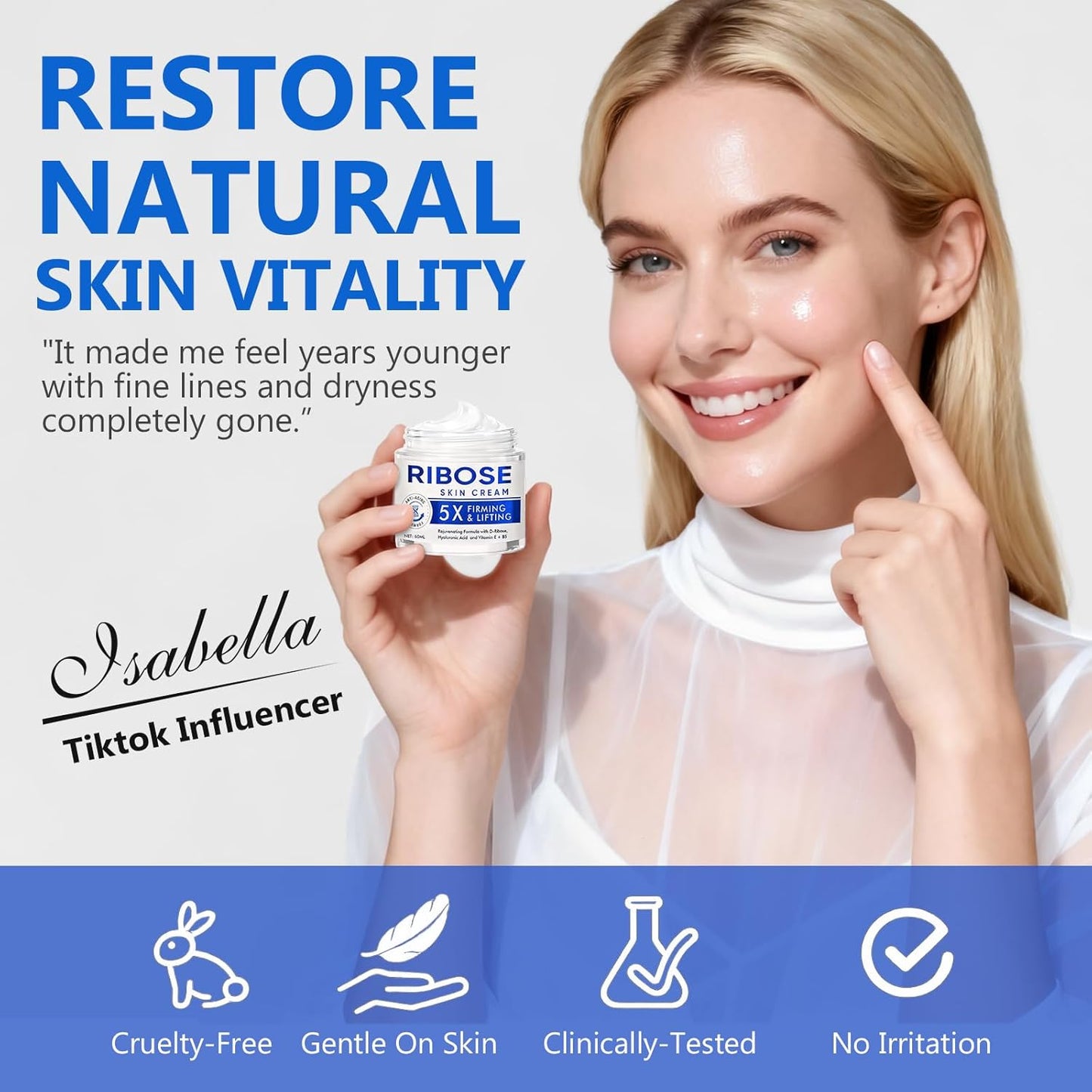 D-ibose Cream - Anti-Aging Moisturizing Cream for Firm Skin | Deep Hydration & Collagen Support, 2 Oz