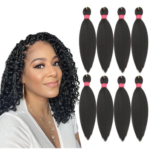 Pre-stretched Braiding Hair, Original Braid Hair Extensions, Hot Water Setting Crochet Hair Braids, Yaki Texture Easy Braiding Hair (14''-pack of 8, 2#)