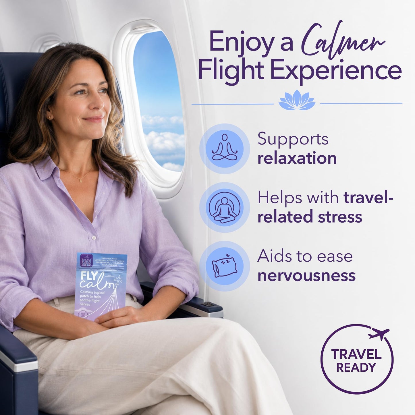 Laki Naturals Fly Calm Patch (1 Count, Pack of 8) - Relax Nerves, Support Stress - Natural Ingredients to Support Airplane Stress - Calm Your Fear of Flying Naturally