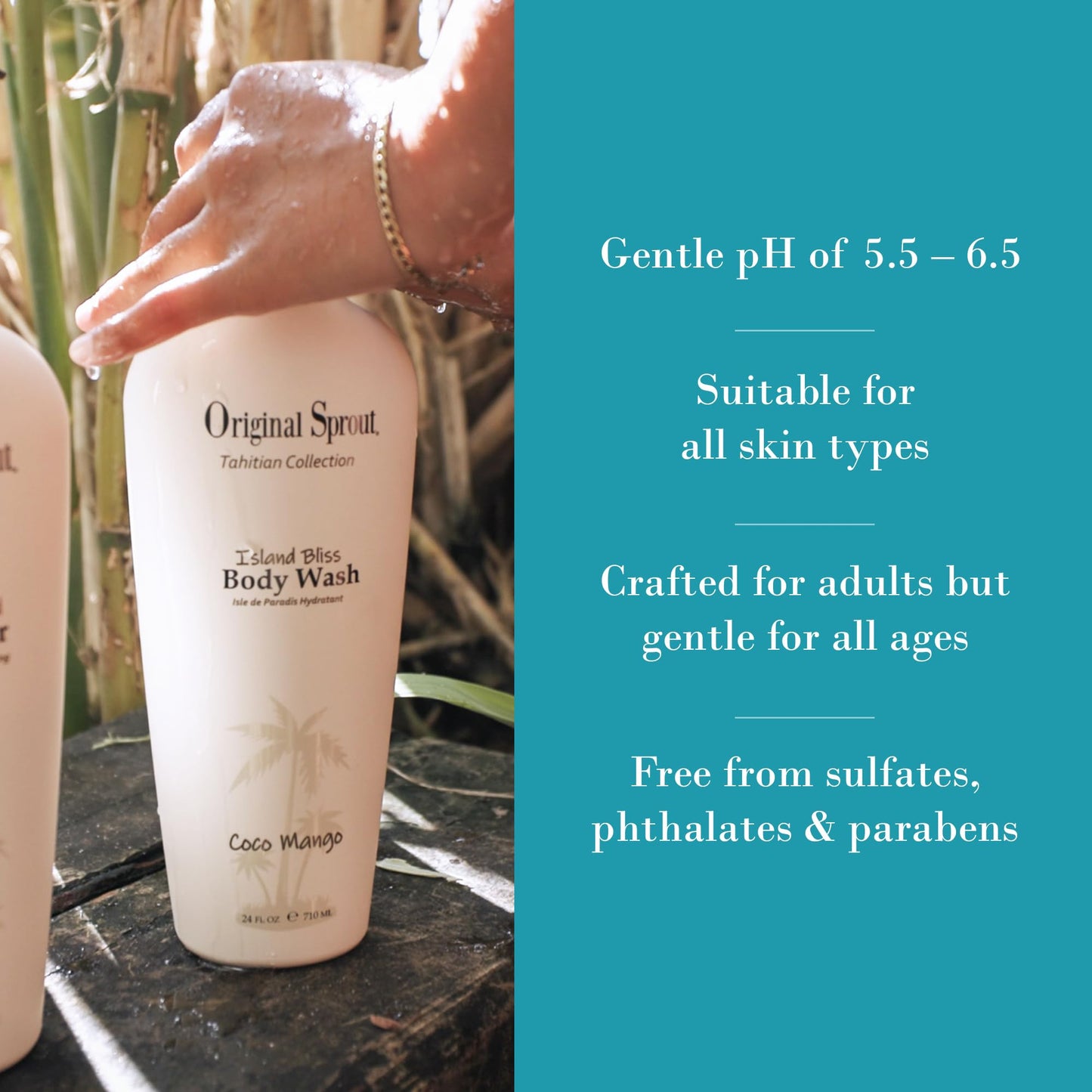 Original Sprout Island Bliss Moisturizing Body Wash for All Skin Types Including Sensitive & Dry Skin, Hydrating Body Wash with Calendula & Rosemary Extracts, Sulfate Free, Coco Mango Scent, 24 fl oz
