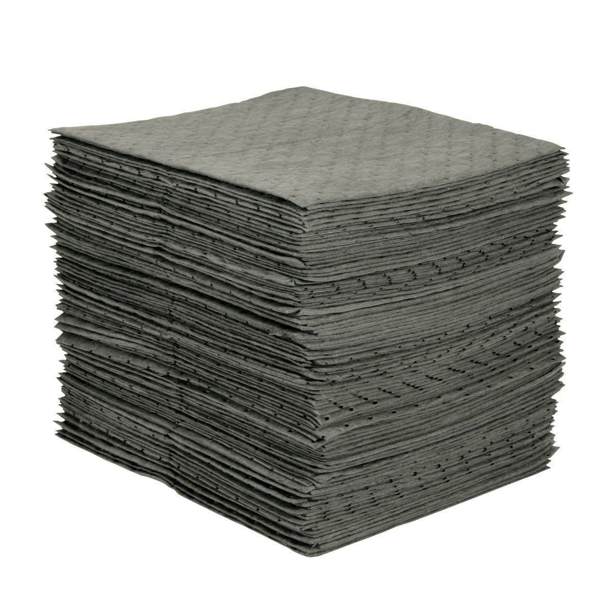 Brady SPC MRO100 Premium Heavy Weight Multi-Purpose (Chemical/Oil/Water) Absorbent Pads with Strong, Low Linting Fine Fiber Cover, Gray, 15" W x 19" L. Perforated. 100 pads per case