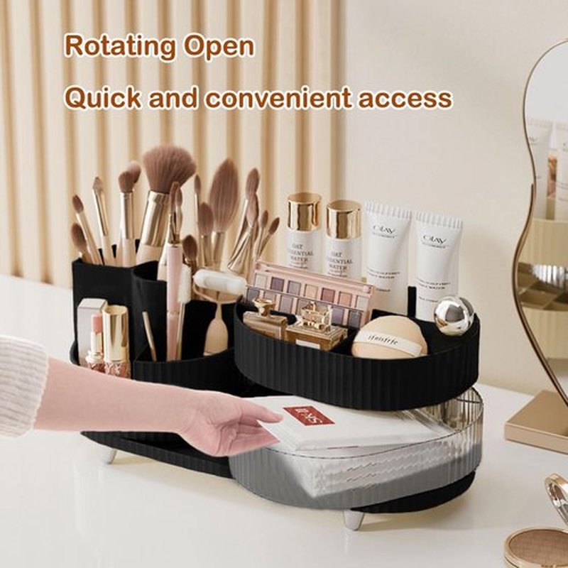 Artcochan Makeup Organizer Countertop 360°Rotating Makeup Organizer for Vanity - Make Up & Jewelry Storage Cosmetic Storage Holder with Makeup Brush Holder and Jewelry Storage (3 Tiers, Black)