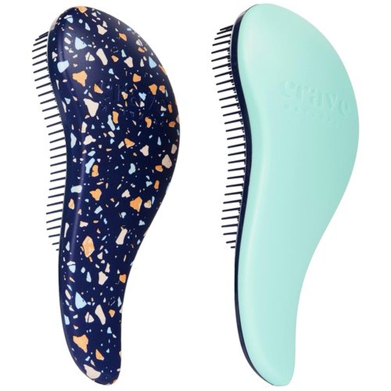 Crave Naturals Glide Thru Detangling Hair Brushes for Women - Detangler Hair Brush for Curly or Straight, Wet or Dry Hair - Gentle on Tangles Hair Comb - 7.5x3-Inch, Turquoise and Terrazzo (Pack of 2)