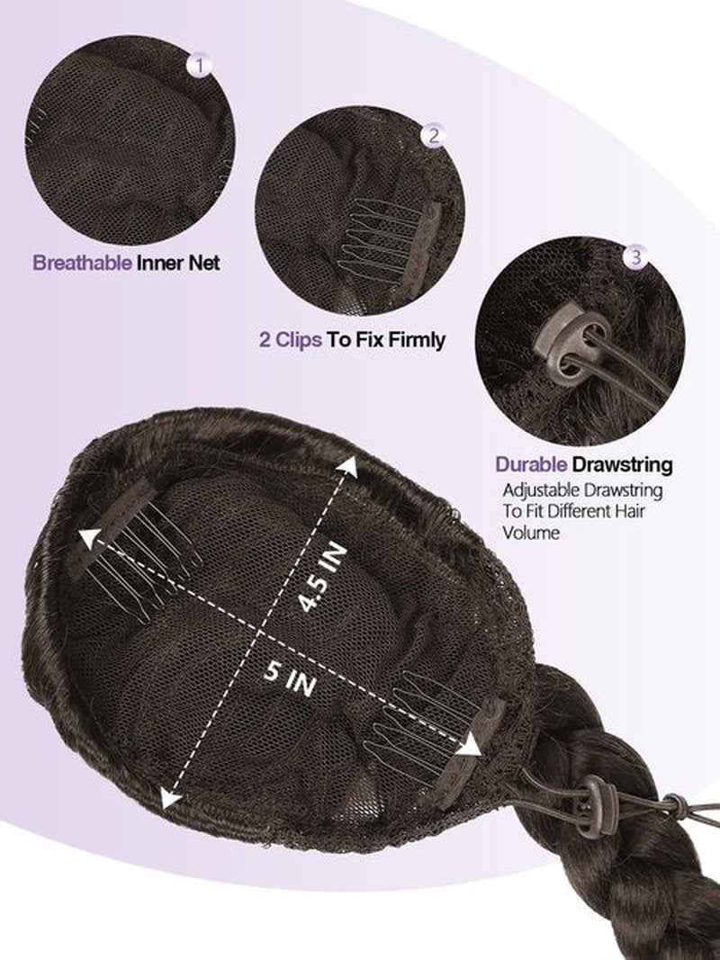 WIGER Drawstring Braided Ponytail for Women 34 Inch Long Dark Brown DIY Ponytail Extensions Yaki Straight Clip-In Hair Extension Synthetic Braided Hairpieces for Daily or Costumes