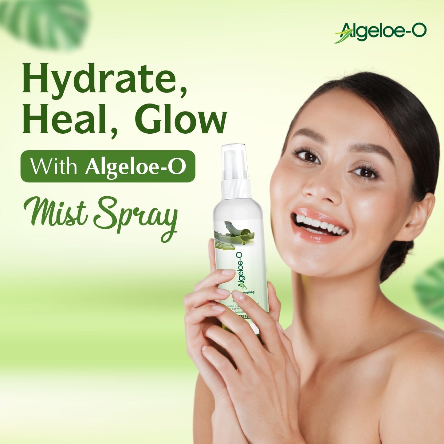 ALGELOE-O Hydraenergizing, Super Hydrating Face Mist Spray with Aloe vera & Hyaluronic acid for Instant Skin Moisturization, Revitalizes & Refreshes Normal Oily Dry & Sensitive skin- 100 ml