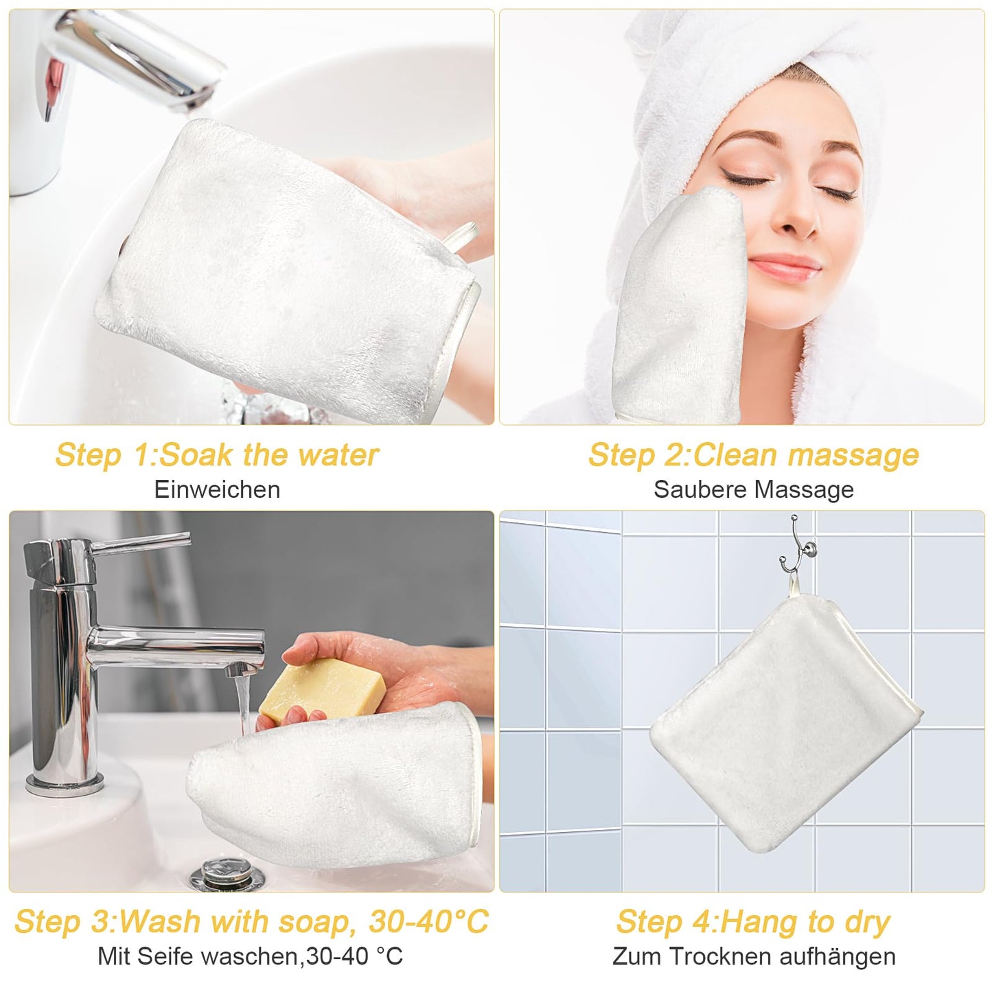 PHOGARY 6 Pack Microfiber Face Washcloths Facial Wash Mitts, 7.8"x5.1" Soft Flannel Towel for Washing Face, Reusable Makeup Remover Absorbent Easy-Dry Puffy Washcloths with Hanging Loop, White