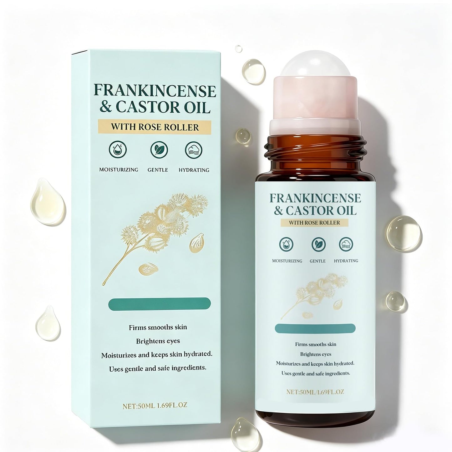 Exhoden Frankincense and Castor Oil Roll On, Organic Cold-Pressed Castor Oil Roller for Skin, Nourishing & Hydrating Skin Serum for Face & Body (1pc)