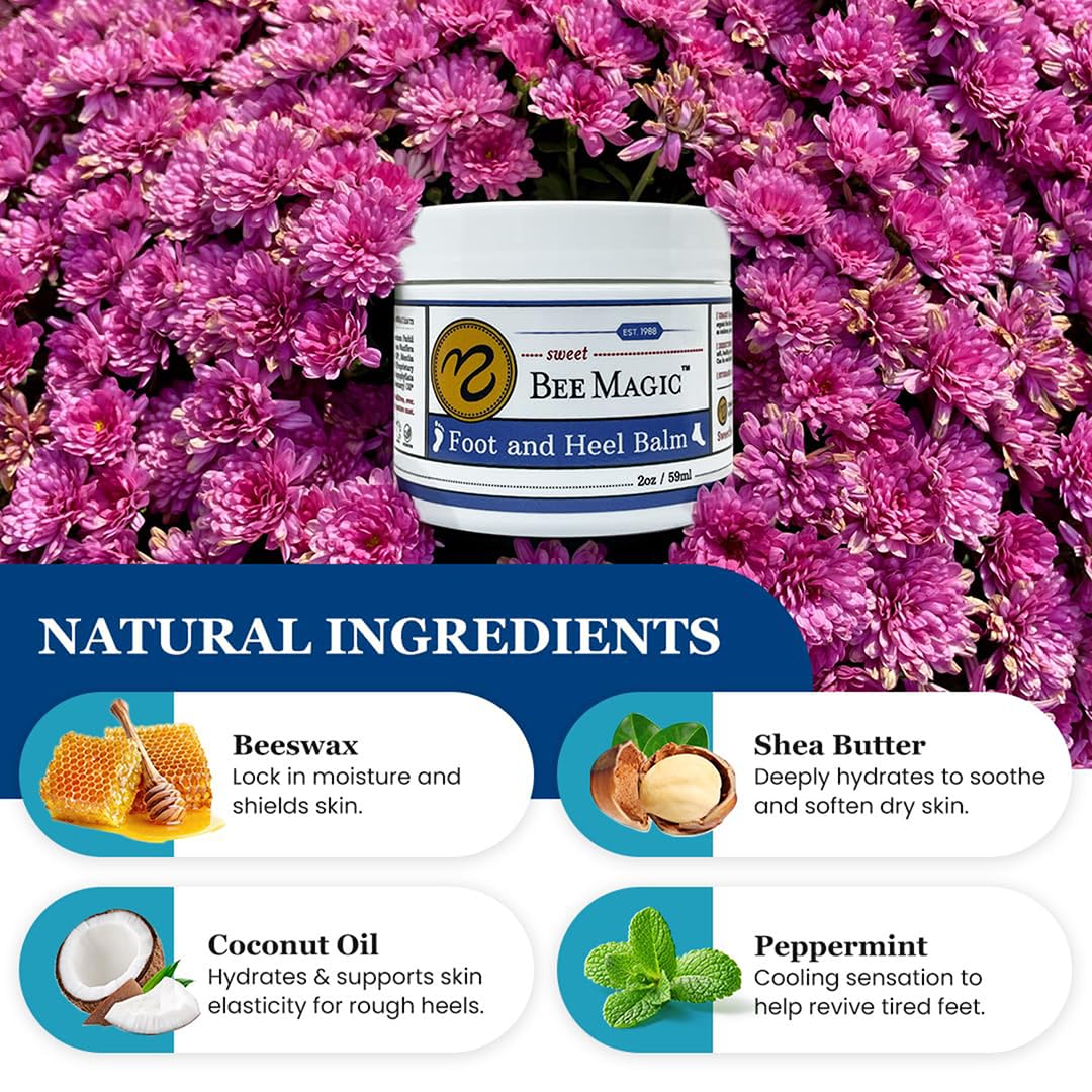 Sweet Bee Naturals Organic Foot Balm - Intensive Heel Balm for Dry Cracked Feet - Natural Moisturizing Treatment for Cracked Heels - Heel Cream Softener for Rough Skin Repair 2 Jars (4 OZ)