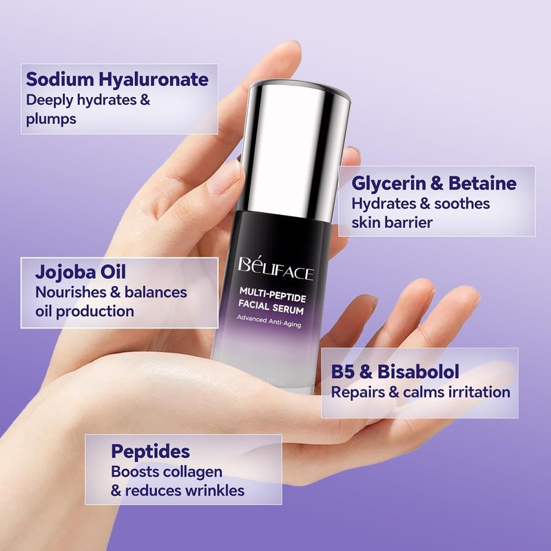 Peptides Face Serum with Hyaluronic Acid - Anti-Aging Collagen Booster for All Skin Types | 1.35 Fl. Oz