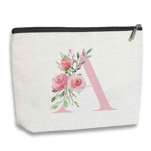 kdxpbpz Initial Makeup Bag, Personalized Gifts for Women, Bridesmaid Gifts, Birthday Gifts for Women Mom, Gifts for Best Friend, Bride Bridesmaid Cosmetic bag (Pink, A)