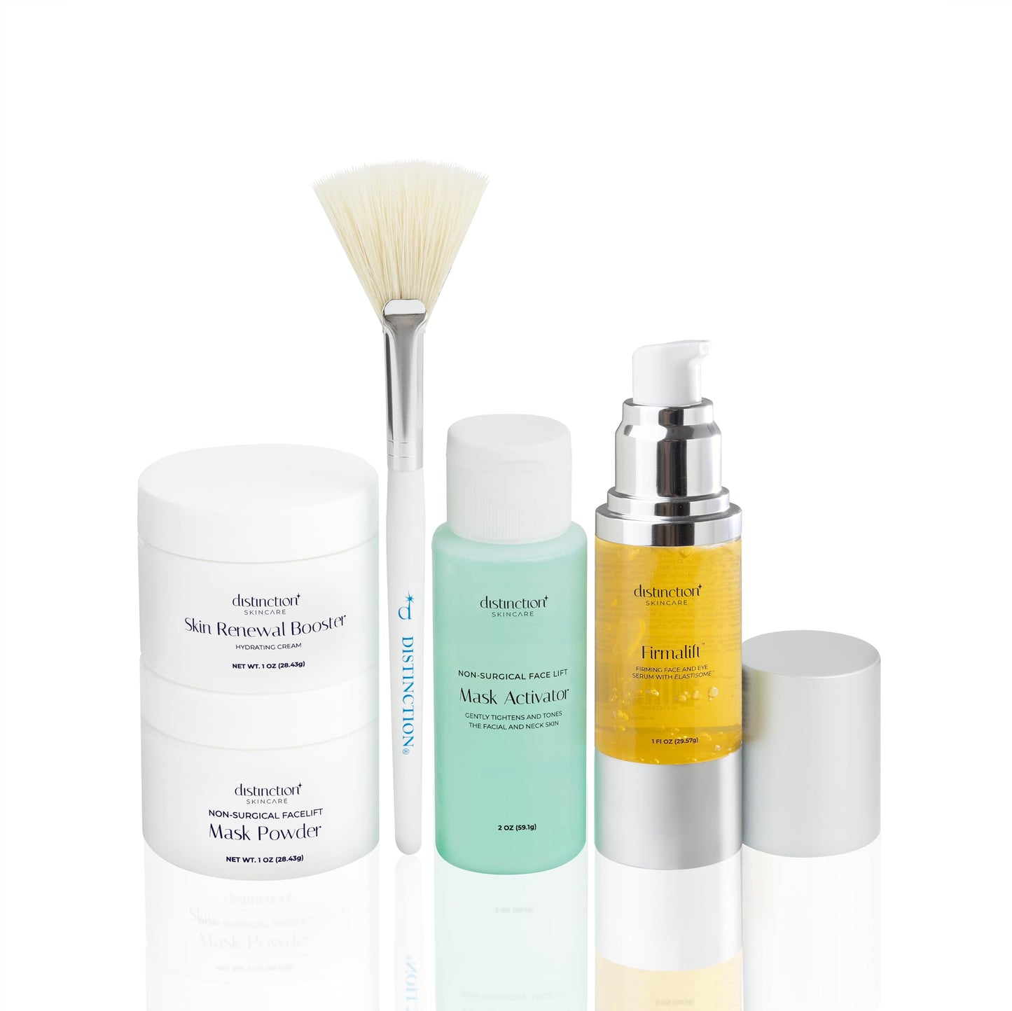 Distinction Skincare Kit with Face Serum, Cream, Mask & Powder Set w/ Brush