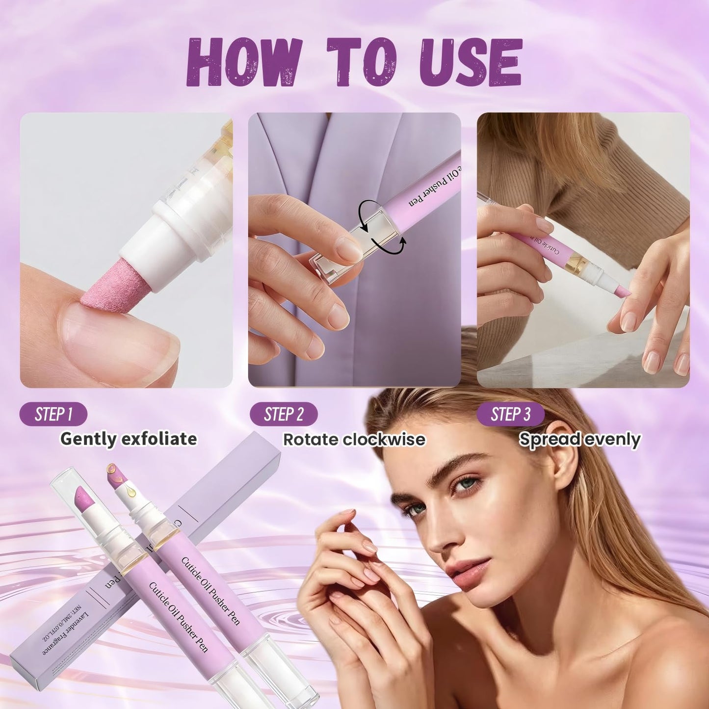 2 Pcs 2-in-1 Cuticle Oil Pusher Pen, Ceramic Cuticle Remover Pen, Gentle Exfoliation, Moisturizing & Brightening for Dry Damaged Nails & Hangnails, Portable Nail Care Tool