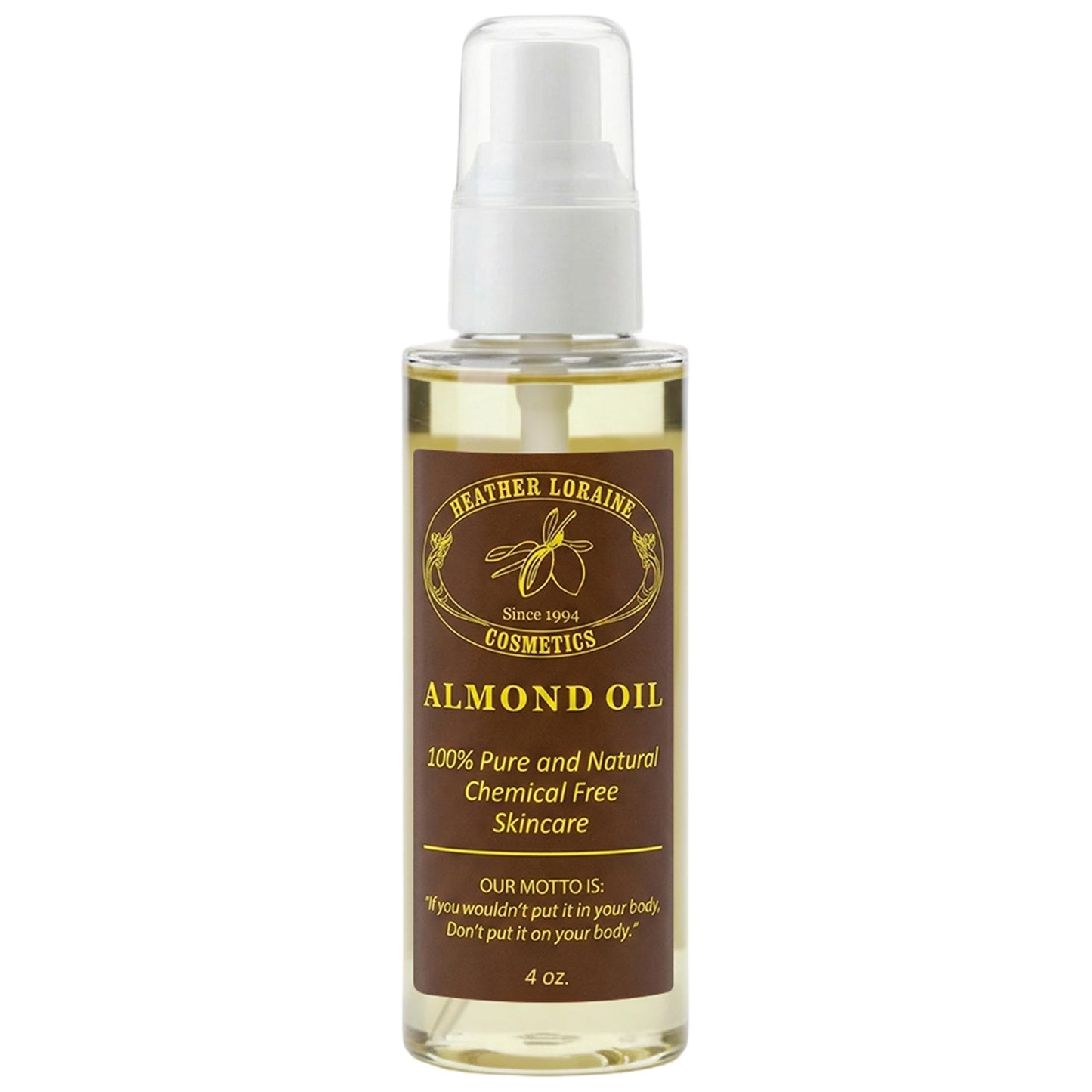 Heather Loraine Almond Oil, Single-Ingredient Carrier Oil for Face, Hair & Body, Fragrance Free, 4 Fl Oz