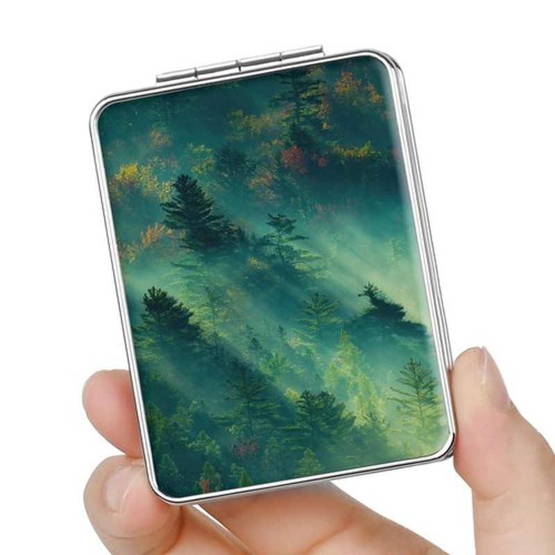 dcdcee Pocket Mirror, Small Travel Mirror with Magnification, Portable Double-Sided Magnifying Cosmetic Mirror for Daily (Forest)