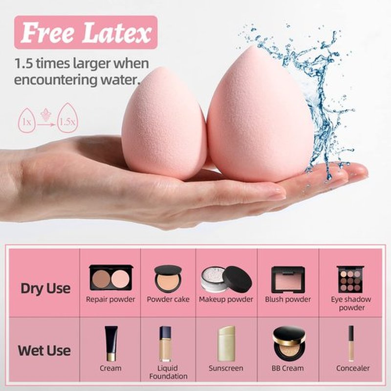 Makeup Sponge Set BS-MALL Blender Sponges 7 Pcs for Liquid, Cream, and Powder, Multi-colored with 1 Mini Makeup Sponge Pink (F-PinkGrey)