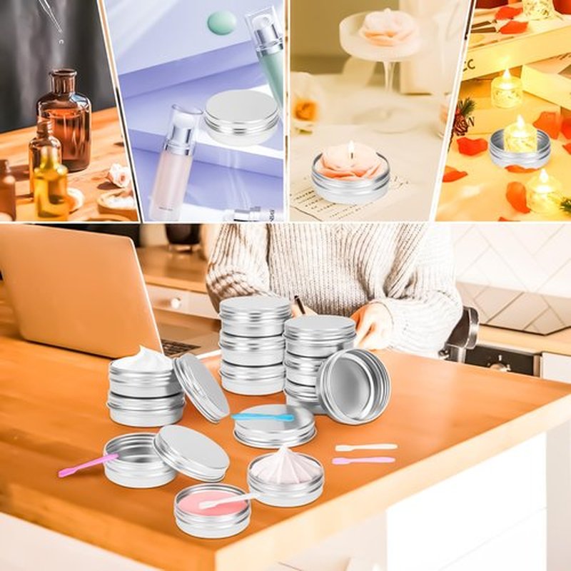 MotBach 16Pack 2oz Tin Jars, 60ml Metal Tin cans, 2Ounce Aluminum tin can jar Containers with Screw Lid for Lotion Bars, Spices, Salve, Balms, Beard Balm, Toiletries, Creams, Samples, Makeup Cosmetic