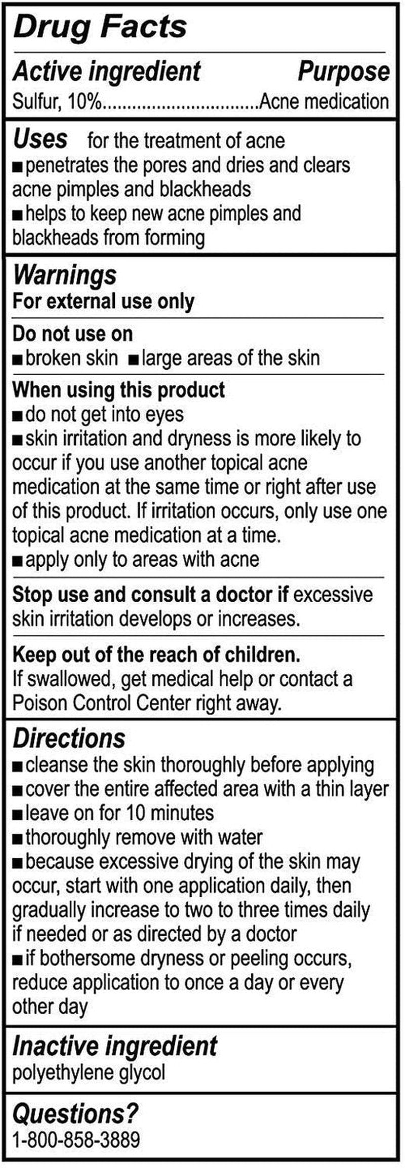 De La Cruz 10% Sulfur Ointment - Cystic Acne Treatment for Face and Body - Daily 10 Min Spot Treatment Mask Safe and Effective Game Changing Hormonal Acne Treatment that Clears Up Pimples 2.6oz 3 Pack