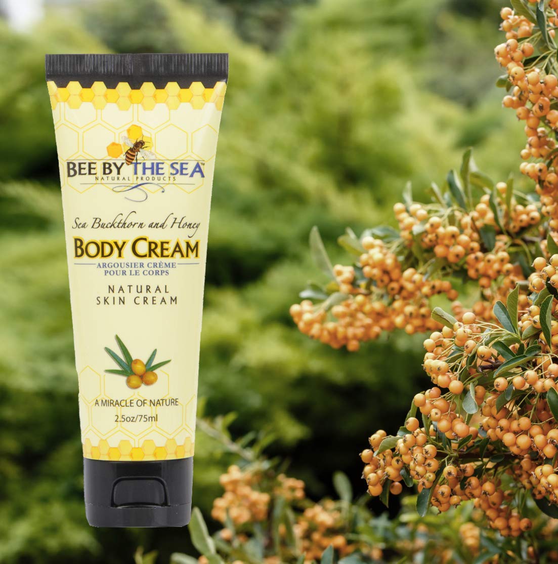 Bee by the Sea Nourishing Natural Sea Buckthorn and Honey Body Cream for Dry Skin Repair (2.5 oz, 1 Pack)