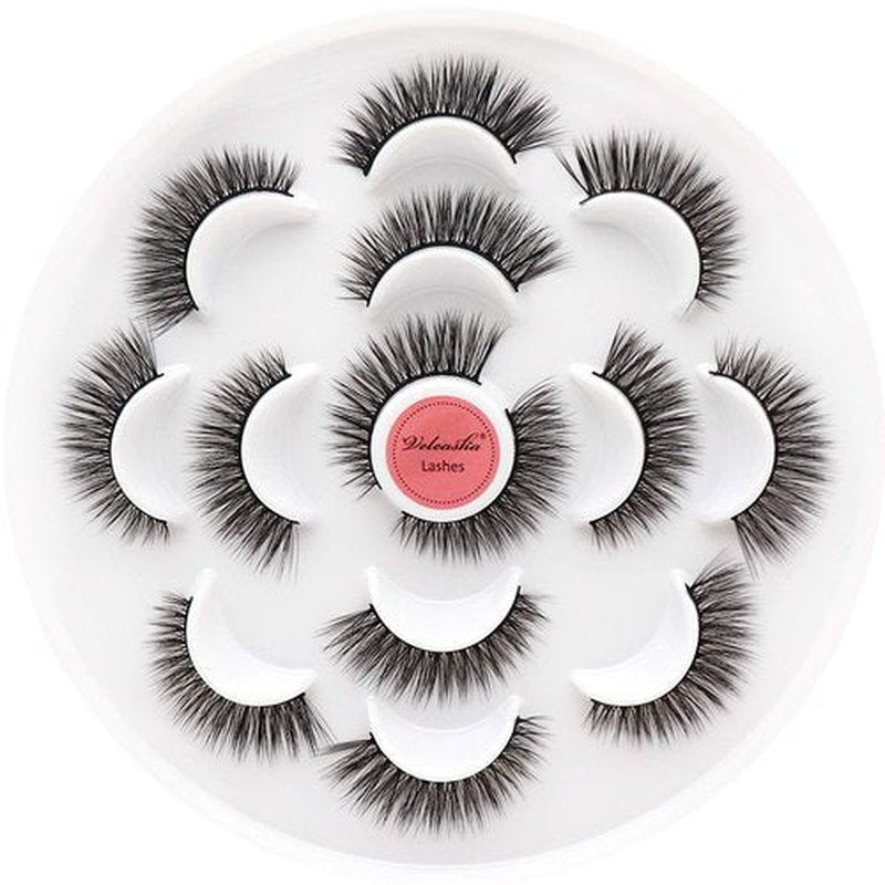 Veleasha Lashes 5D Faux Mink Lashes Cat Eye Lashes Handmade False Eyelashes Wispy Fake Lashes 7 Pairs Luxurious Volume Fake Eyelashes Pack (5D28)