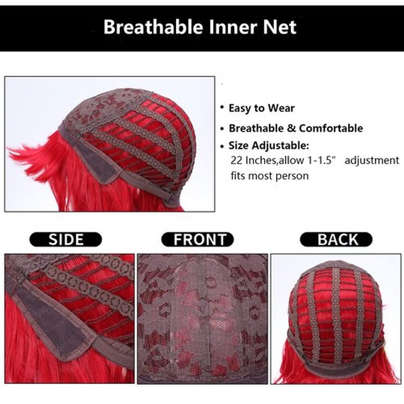 MAGQOO Red Wig Bright Red Wig Women Bright Red Bob Wig Short Curly Wavy Red Wigs with Bangs Synthetic Heat Resistant Costume Wig Cap Included (14", Red)