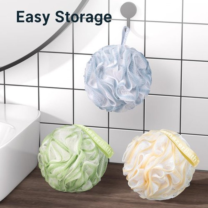 AmazerBath Loofah Sponge, Shower Loofah 60g/PCS - Body Scrubber Loofa Set of 3 Tranquil Tints Trio, Bath Sponge for Men and Women