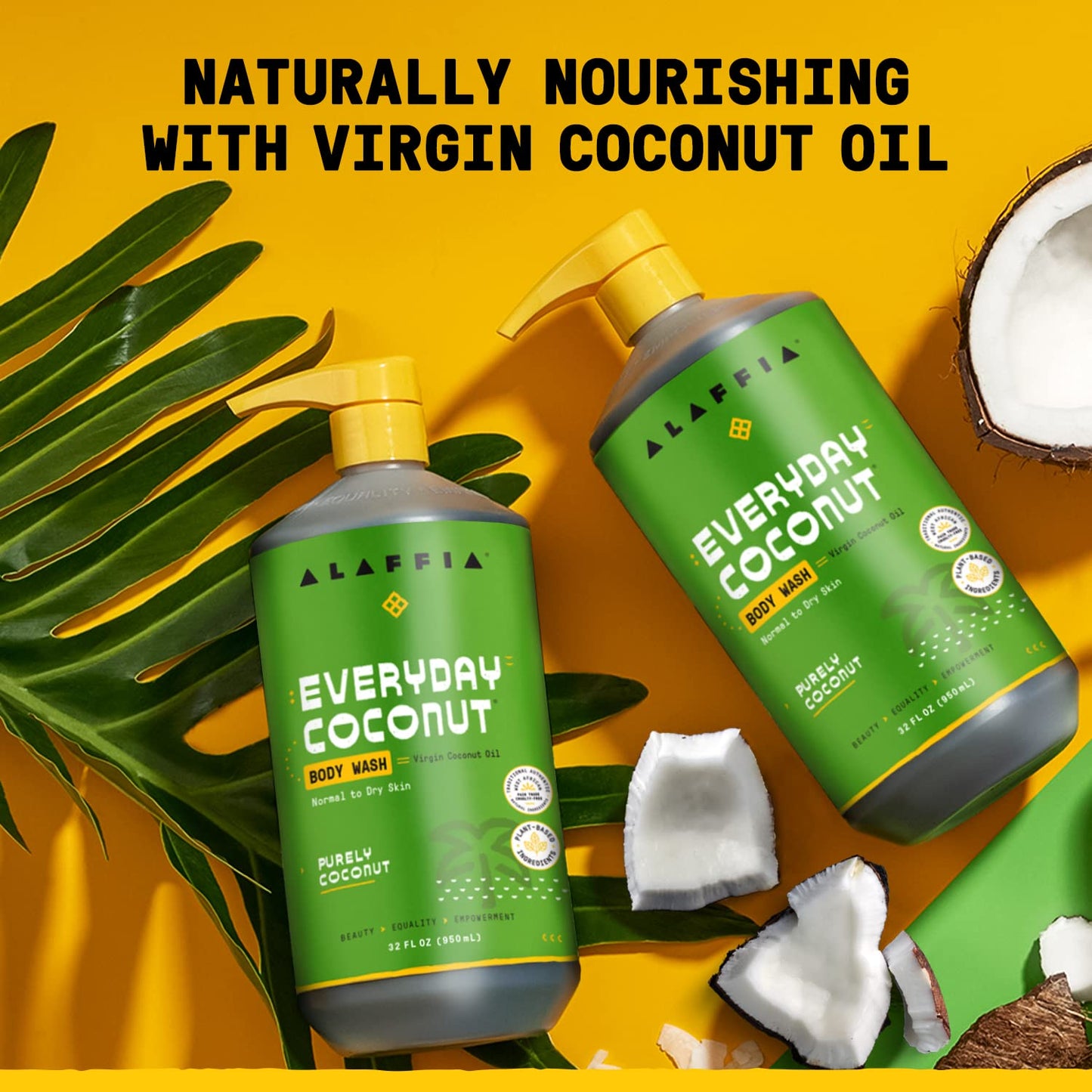 Alaffia Body Wash, EveryDay Coconut 2-Pack – Purely Coconut Gentle Skin Cleanser for Normal to Dry Skin, 32 Oz Ea