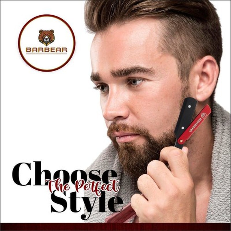 Barbear Professional Straight Razor for Men - Premium Steel Barber Edge Razor with 100 Blades for Close Shaving - Barber Accessories - Includes Leather Case - Black