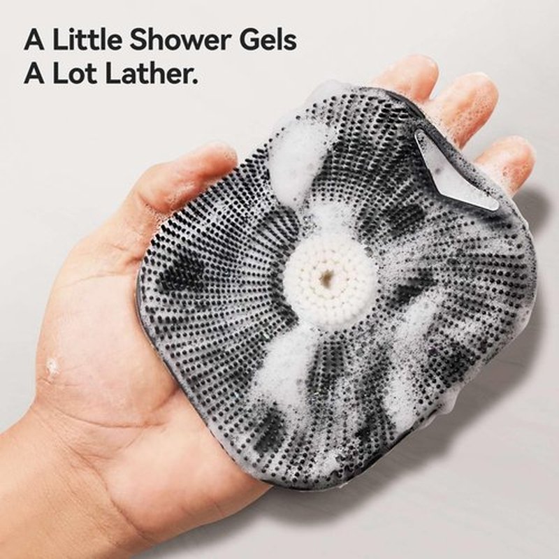 Silicone Body Scrubber for Men, Friendly Shower Body Scrubber for Sensitive Skin, Silicone Loofah Body Scrubber for Showering with Richer Foam Bristles and Anti-Slippery Handle, Black