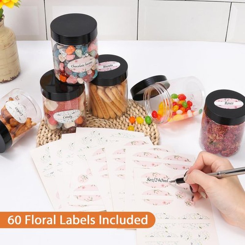 Jaisie.W 8oz Plastic Jars with Lids 36Pack, 8fl.oz Plastic Containers with Lids- Clear Food-grade Plastic Storage Containers with Black Screw Lid for Liquid and Solid Products (8fl.oz, 36Pack)