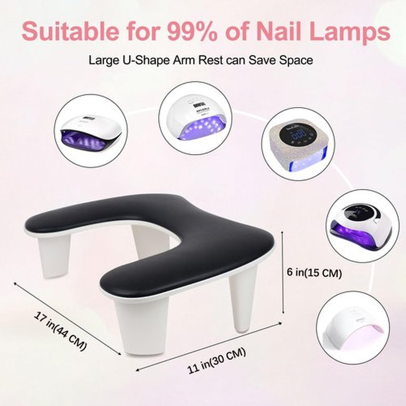 Arm Rest for Nails Tech,U-shaped Manicure Nail Hand Rest Pillow Cushion, Big Microfiber Leather Nail Arm Rest Stand for Acrylic Nail Art Tech(Black)