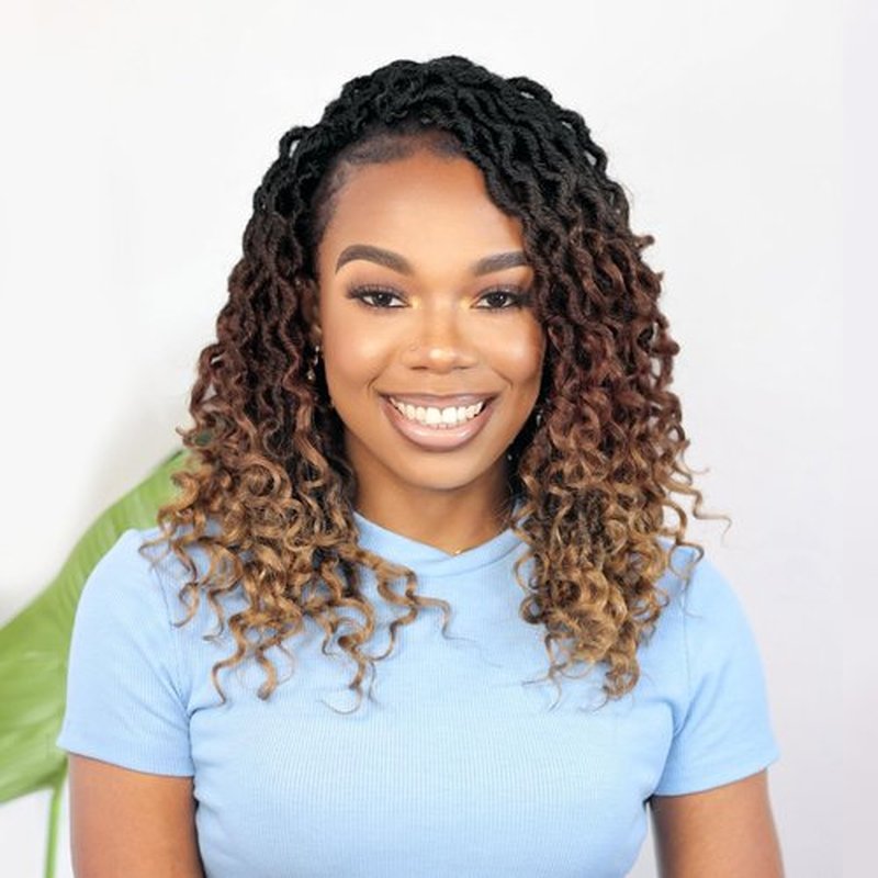 Karida Goddess Locs Crochet Hair 12 Inch, Short Faux Locs Crochet Hair 8 Packs, Crochet Goddess Locs With Curly Ends Crochet Hair for Black Women Pre Looped (12 Inch (Pack of 8), 1B/30/27#)