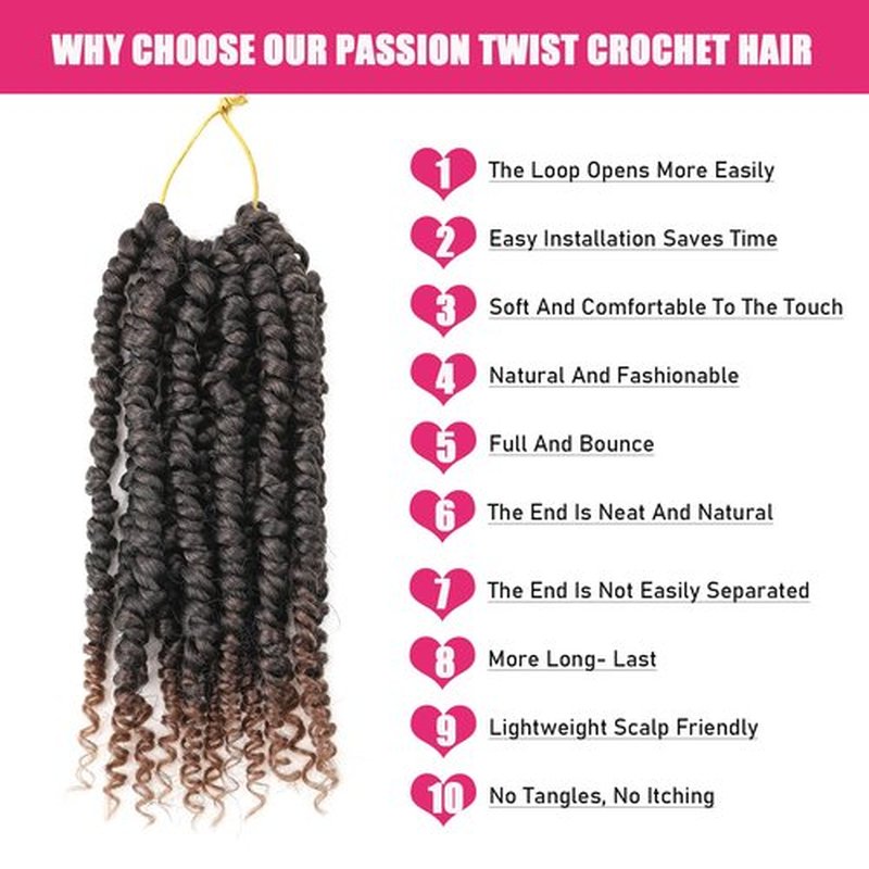 9 Packs Passion Twist Crochet Hair 10 Inch Pre-twisted Passion Twist Hair Pre Looped Crochet Hair for Black Women Bohemian Short Ombre Brown Passion Twist Hair for Kids and Girls (10 Inch,T1B/30)