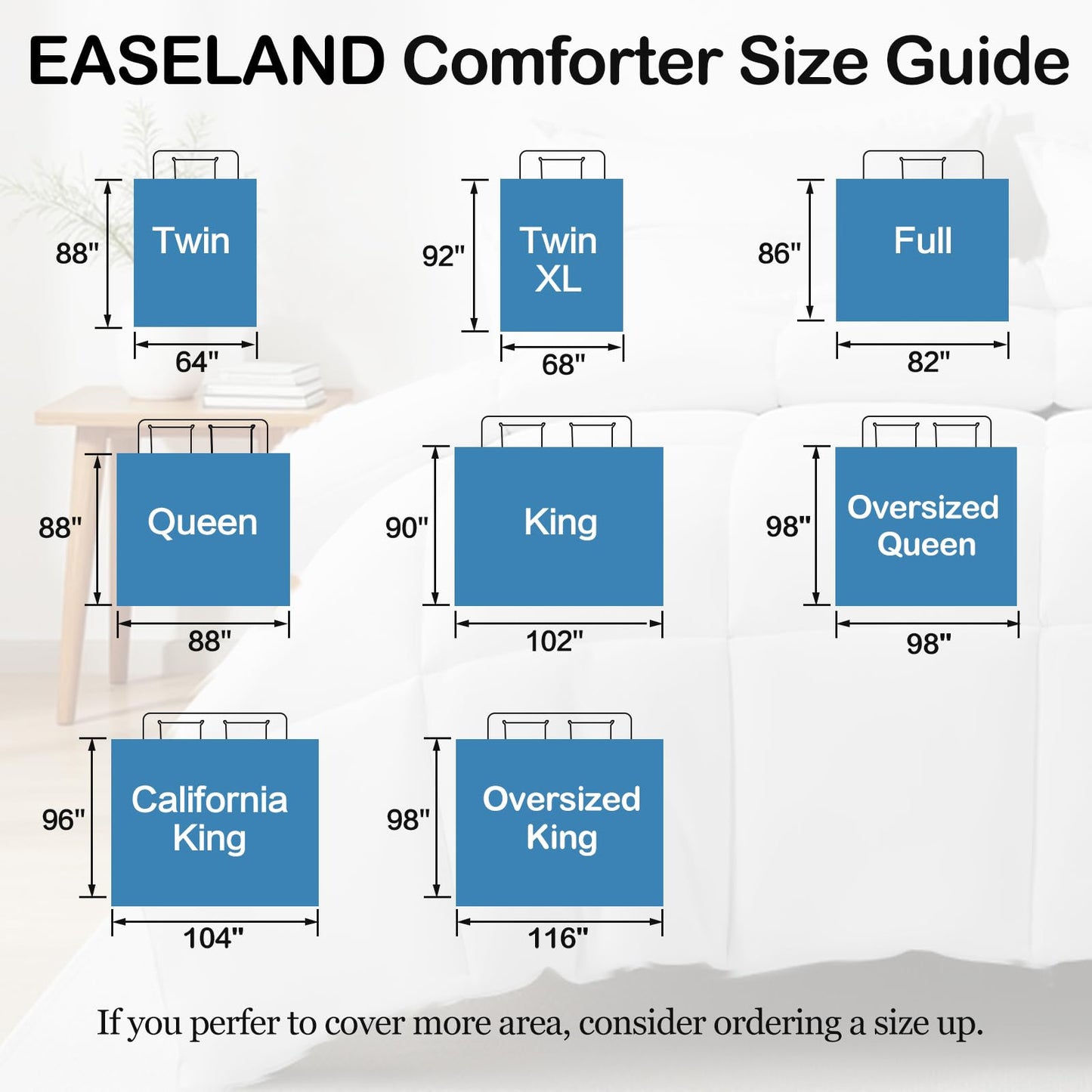 EASELAND Oversized King Down Alternative Comforter, White, 98x116